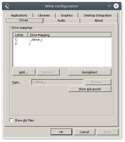 Wine configuration drive tab