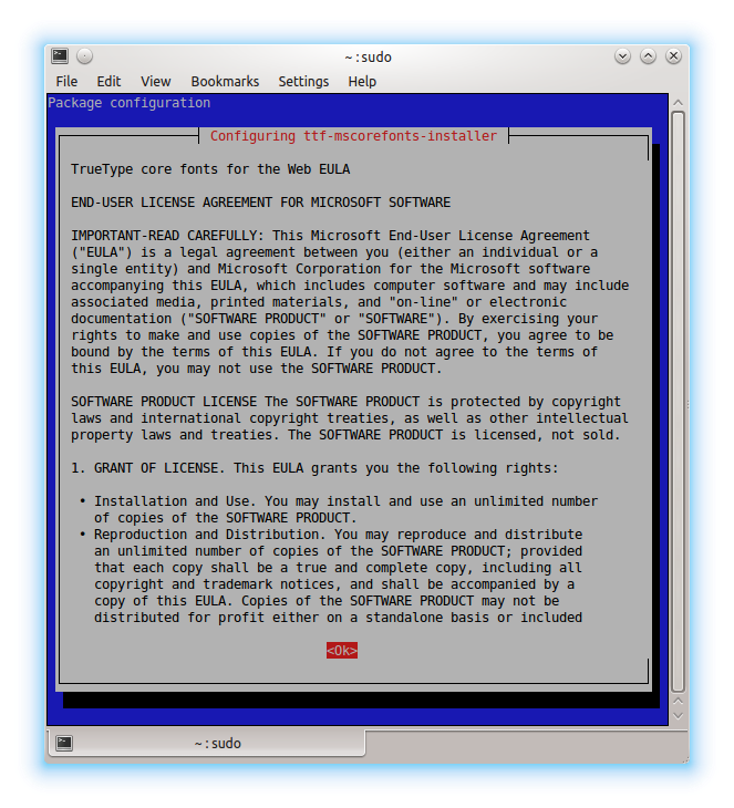 Prompt to acknowledge the End-User License Agreement
         (EULA)