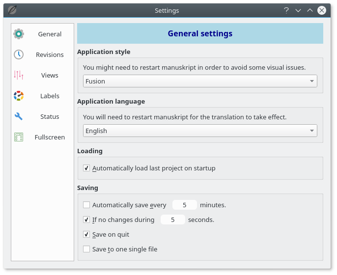 Manuskript Settings - General