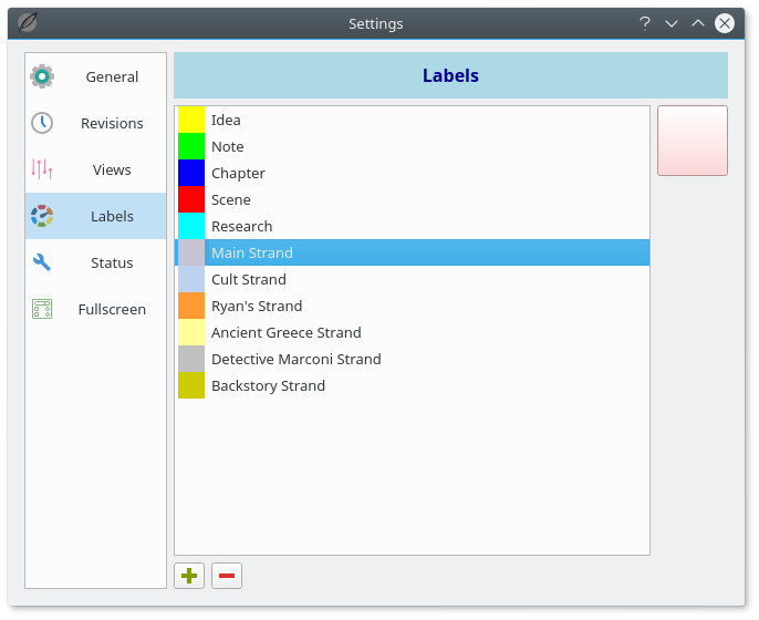 Manuskript Settings - Labels