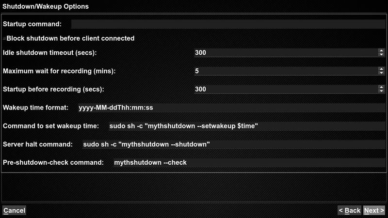 Mythbackend shutdown / wakeup option settings